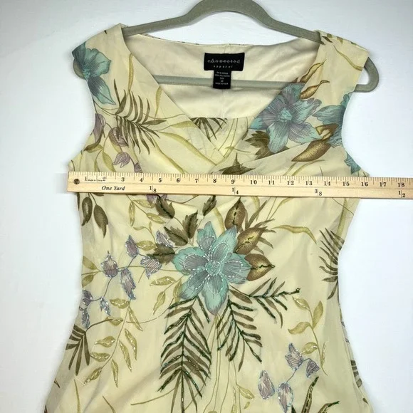 Y2K Floral Midi Dress Beaded Sz M / S Drape Cowl Babydoll Cottage Fairy READ - Picture 9 of 16